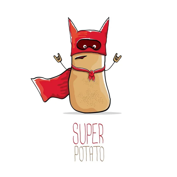 矢量红色英雄海角搞笑卡通可爱棕色超级英雄土豆 — 图库矢量图片