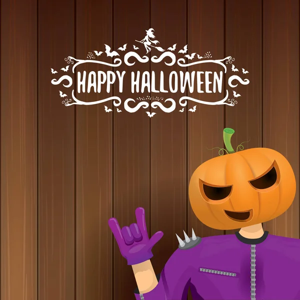 Happy halloween kreatywnych hipster partii tle wektor. człowiek w halloween kostium z rzeźbione dyni głowy — Wektor stockowy