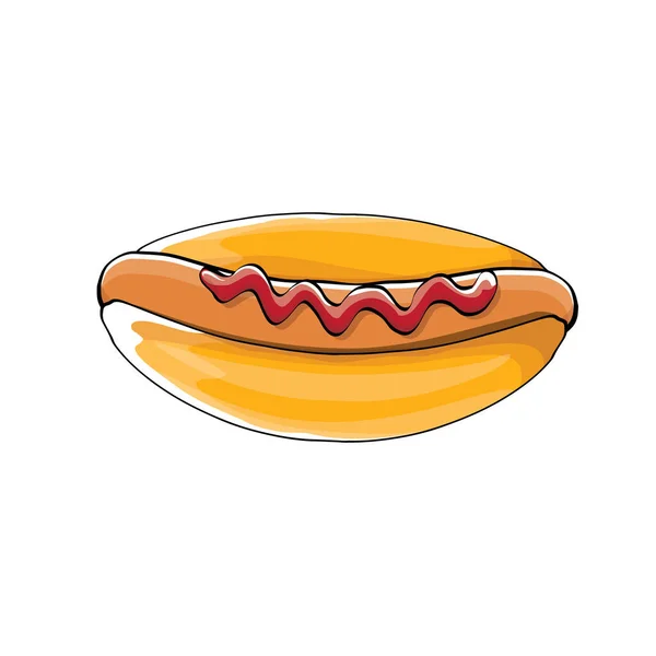 Vektor-Cartoon-Hotdog-Symbol mit Wurst isoliert auf weißem Hintergrund. Vintage Hot Dog Etikett Design-Element. — Stockvektor