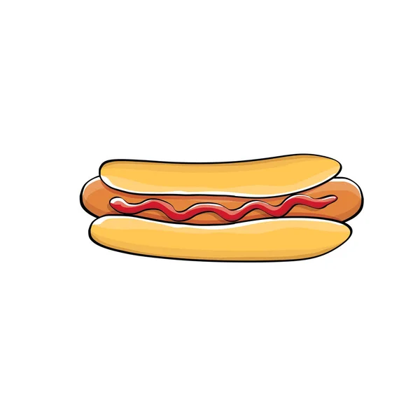 Ícone de hotdog de desenho animado vetorial com salsicha isolada em fundo branco. Elemento de design de rótulo de cachorro-quente vintage . — Vetor de Stock