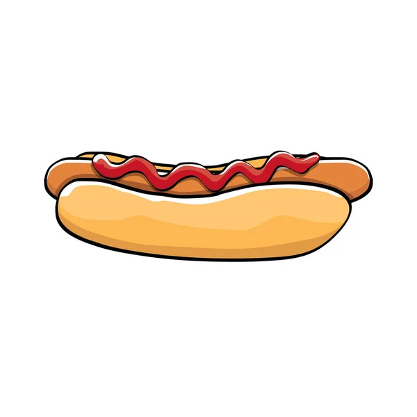 Vector cartoon hotdog icon with sausage isolated on white background. Vintage hot dog label design element. — Stock Vector