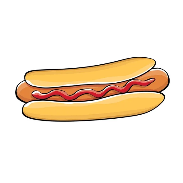 Vector icono de la historieta hotdog con salchicha aislado sobre fondo blanco. Vintage perro caliente etiqueta diseño elemento . — Vector de stock