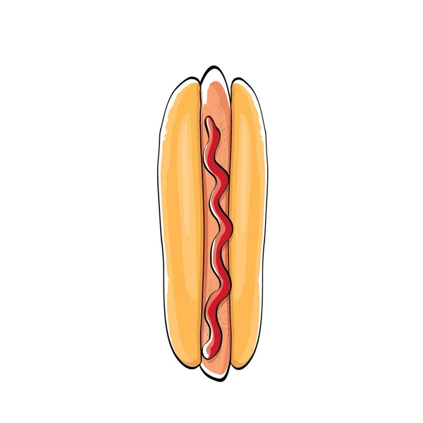 Vector icono de la historieta hotdog con salchicha aislado sobre fondo blanco. Vintage perro caliente etiqueta diseño elemento . — Vector de stock