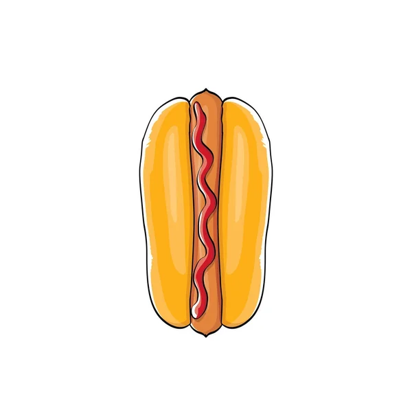 Vector icono de la historieta hotdog con salchicha aislado sobre fondo blanco. Vintage perro caliente etiqueta diseño elemento . — Vector de stock