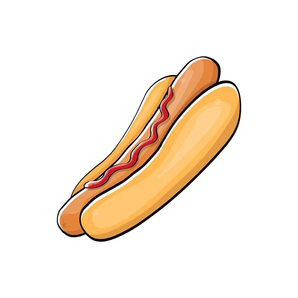 Vector icono de la historieta hotdog con salchicha aislado sobre fondo blanco. Vintage perro caliente etiqueta diseño elemento . — Vector de stock