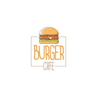 vektör karikatür burger Cafe logo tasarım şablonu hamburger. etiket tasarım öğesi veya burger house logosu
