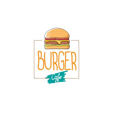 vektör karikatür burger Cafe logo tasarım şablonu hamburger. etiket tasarım öğesi veya burger house logosu