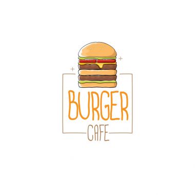 vektör karikatür burger Cafe logo tasarım şablonu hamburger. etiket tasarım öğesi veya burger house logosu