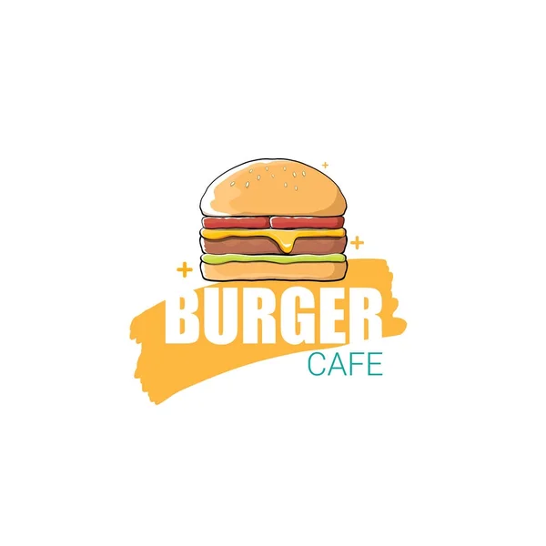 Vektor-Cartoon-Burger-Café-Logo-Design-Vorlage mit Hamburger. Etikett Designelement oder Burger House Logo — Stockvektor