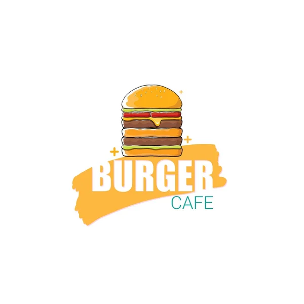 Vector cartoon burger cafe logo design template with hamburger . label design element or burger house logo — Stock Vector