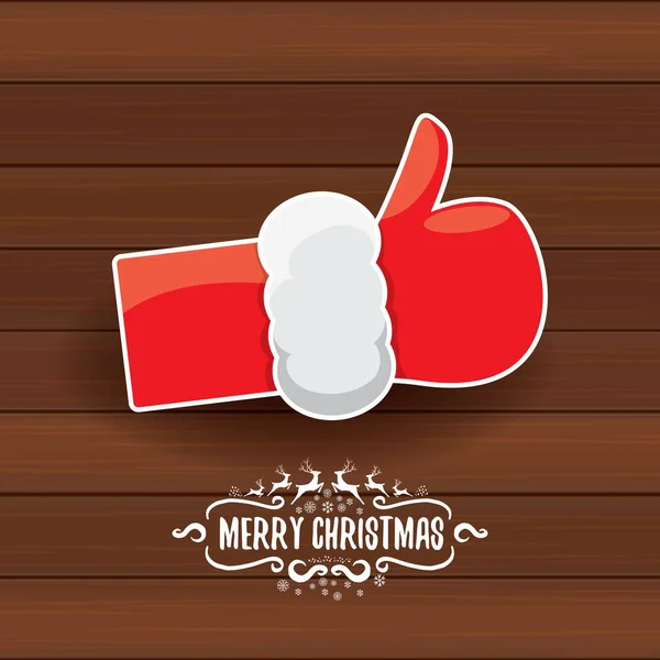 Vector Santa Claus como icono de mano aislado sobre fondo de madera. pulgares hasta santa mano símbolo . — Vector de stock