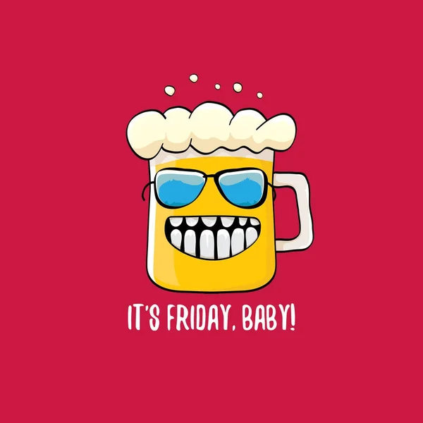 Its friday baby vector concept illustration with funky beer character isolated on red background. — Stock Vector