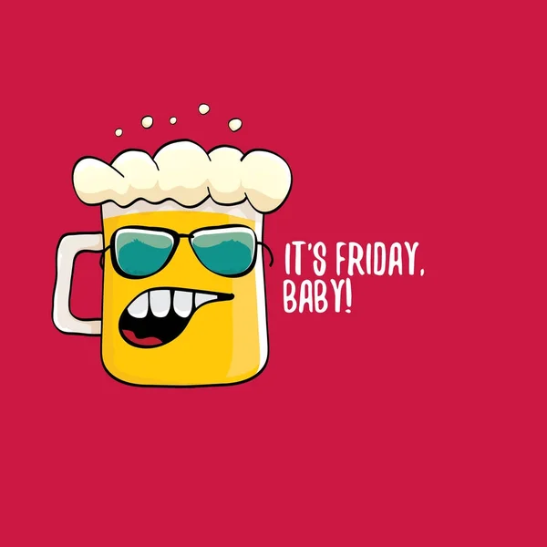 Its friday baby vector concept illustration with funky beer character isolated on red background. — Stock Vector