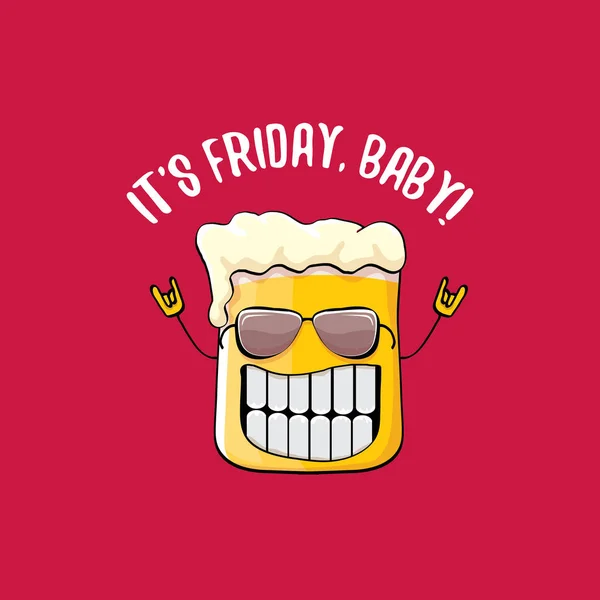 Its friday baby vector concept illustration with funky beer character isolated on red background. — Stock Vector