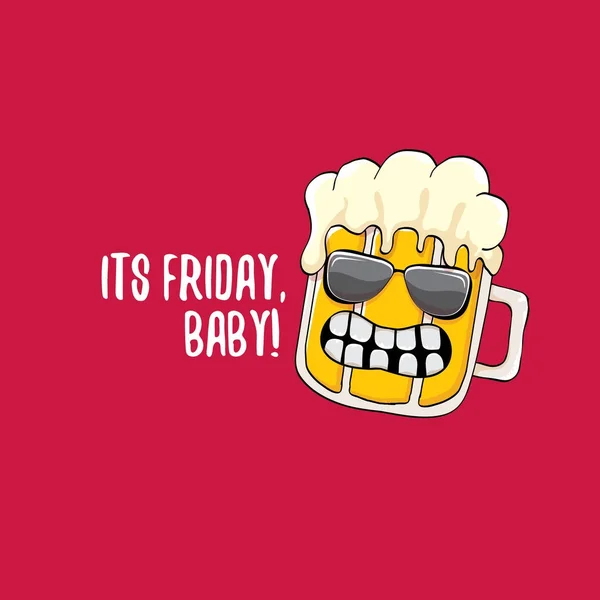 Its friday baby vector concept illustration with funky beer character isolated on red background. — Stock Vector