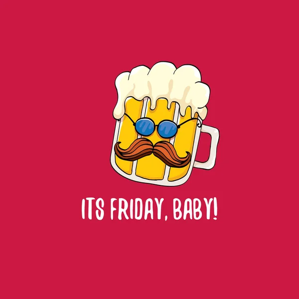赤の背景に分離されたファンキーなビール文字でその金曜日赤ちゃんベクトルの概念図. — ストックベクタ