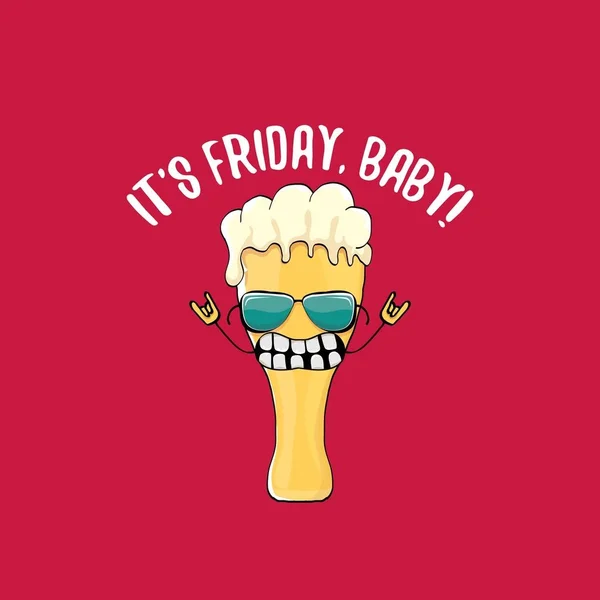 Son concept de bébé vecteur du vendredi illustré avec un personnage de bière funky isolé sur fond rouge . — Image vectorielle