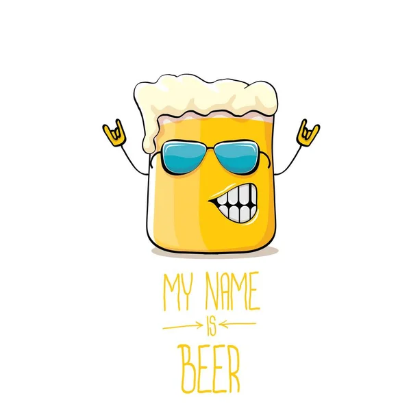 Διάνυσμα κινουμένων σχεδίων funky μπύρα ποτήρι χαρακτήρα με γυαλιά ηλίου που απομονώνονται σε λευκό background.vector μπύρα κόμικ — Διανυσματικό Αρχείο