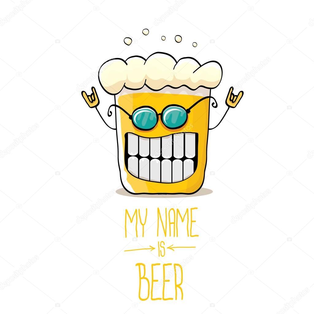 vector cartoon funky beer glass character with sunglasses isolated on white background.vector beer comic