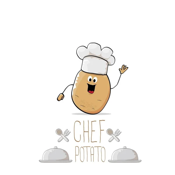 Vecteur drôle dessin animé mignonne pomme de terre chef brun avec moustache et barbe — Image vectorielle