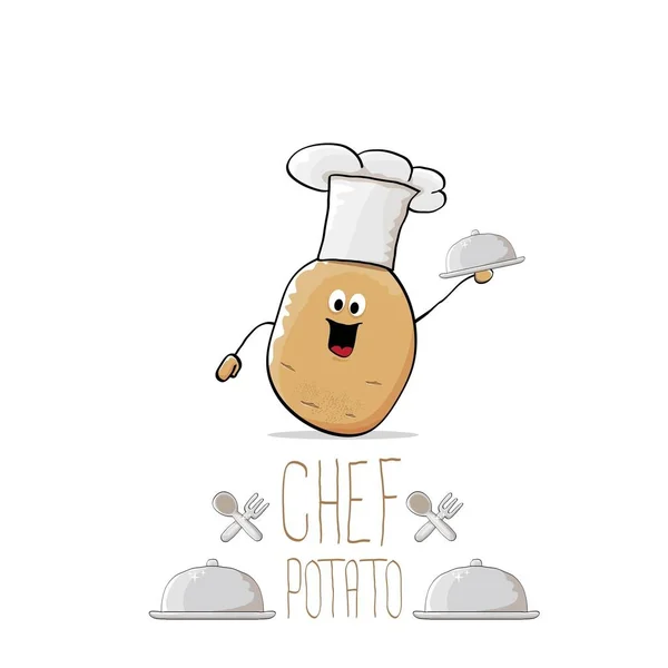 Διάνυσμα αστείο καρτούν χαριτωμένο σεφ καφέ πατάτας με μουστάκι και τα γένια — Διανυσματικό Αρχείο