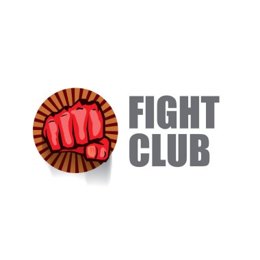 Club vektör logosu beyaz arka plan üzerinde izole kırmızı adam yumruk ile mücadele. MMA karışık dövüş sanatları tasarım şablonu