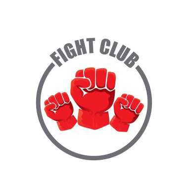 Club vektör logosu beyaz arka plan üzerinde izole kırmızı adam yumruk ile mücadele. MMA karışık dövüş sanatları tasarım şablonu