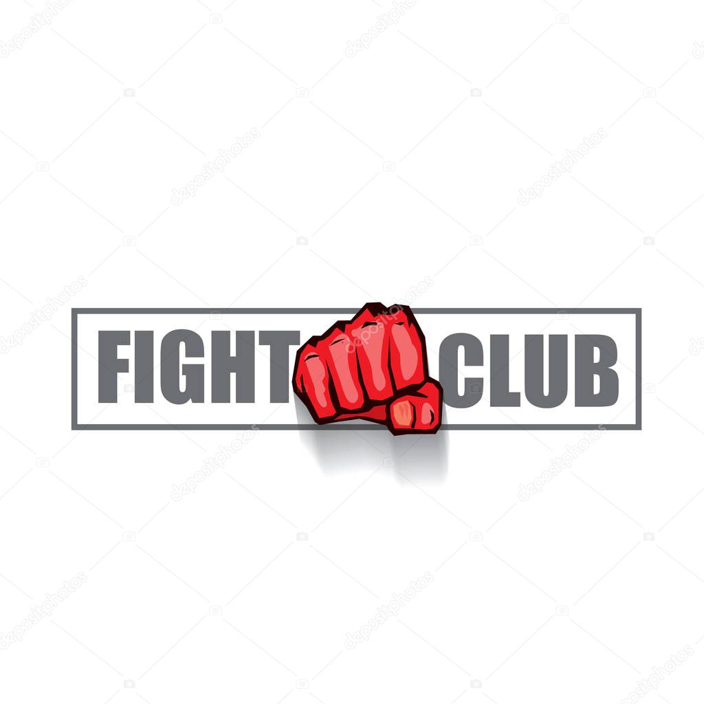 Fight club vector logo with red man fist isolated on white background. MMA Mixed martial arts concept design template