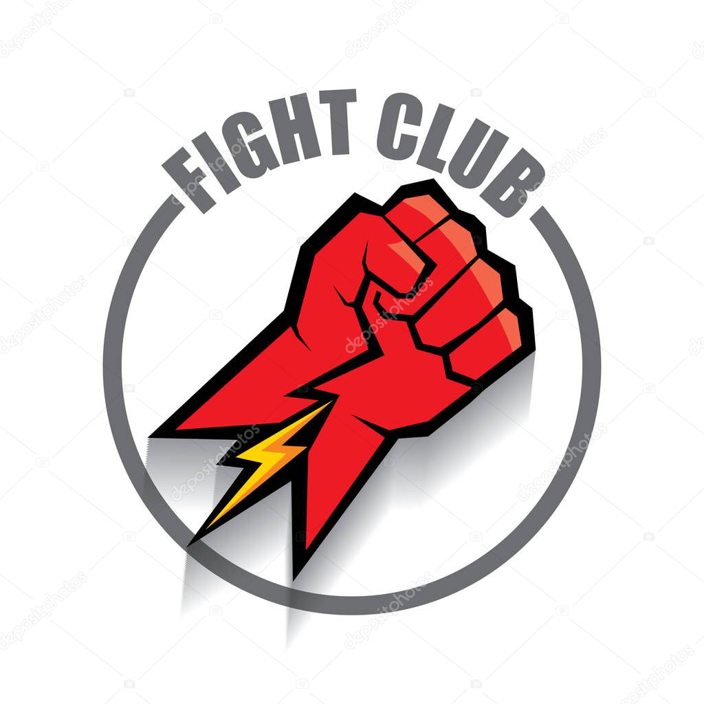 Fight club vector logo with red man fist isolated on white background. MMA Mixed martial arts concept design template