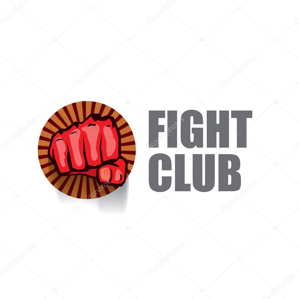 Fight club vector logo with red man fist isolated on white background. MMA Mixed martial arts concept design template