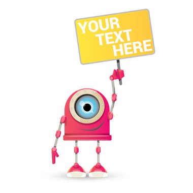 komik karikatür pembe dostu robot karakter Isolated beyaz arka plan vektör. Çocuklar robot logo tasarım şablonu