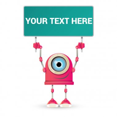 komik karikatür pembe dostu robot karakter Isolated beyaz arka plan vektör. Çocuklar robot logo tasarım şablonu