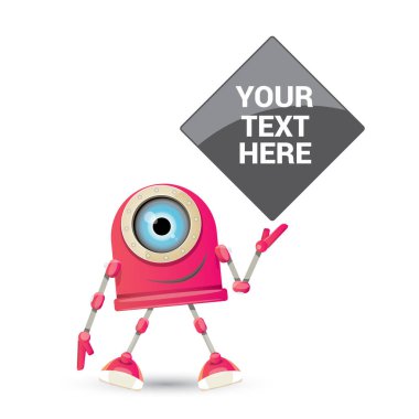 komik karikatür pembe dostu robot karakter Isolated beyaz arka plan vektör. Çocuklar robot logo tasarım şablonu
