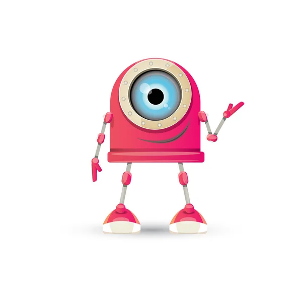 Vector divertido de dibujos animados rosa amigable personaje robot Aislado sobre fondo blanco. Plantilla de diseño de logotipo robot infantil — Vector de stock