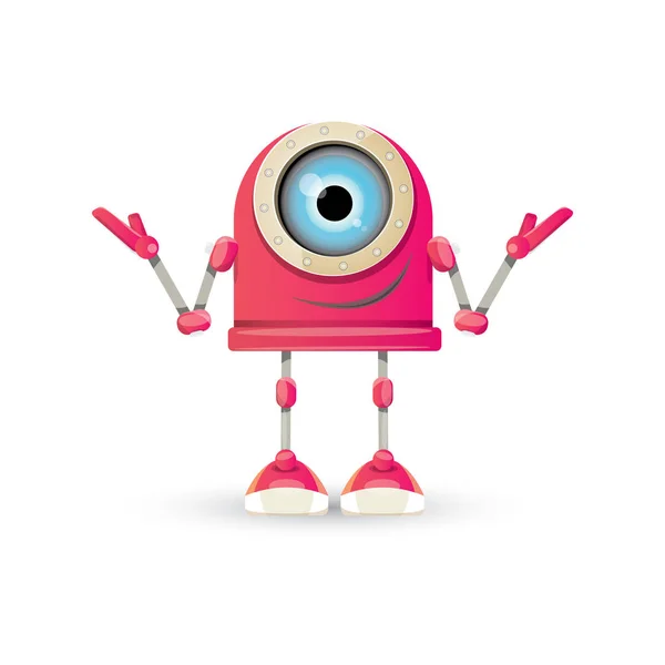 Vektor lustig Cartoon rosa freundliche Roboterfigur isoliert auf weißem Hintergrund. Kinder Roboter Logo Design-Vorlage — Stockvektor
