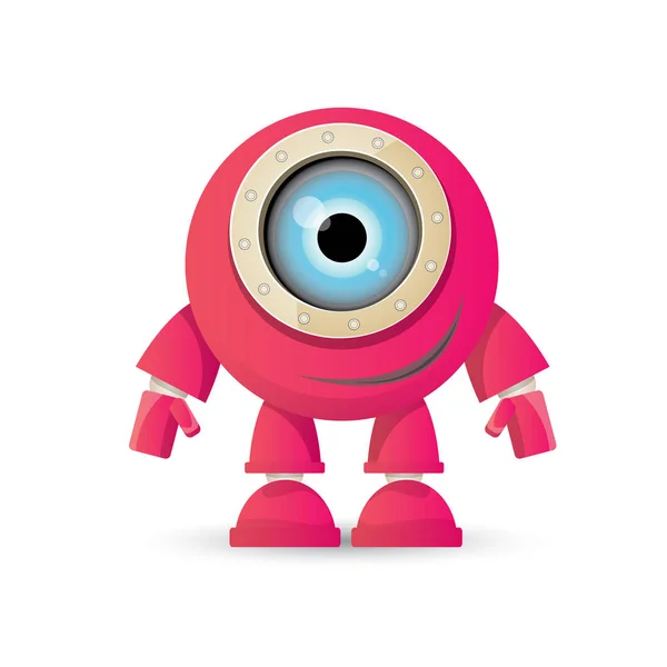 Vector divertido de dibujos animados rosa amigable personaje robot Aislado sobre fondo blanco. Plantilla de diseño de logotipo robot infantil — Vector de stock