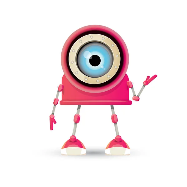 Vector grappige roze vriendelijke robot stripfiguur geïsoleerd op een witte achtergrond. Ontwerpsjabloon voor kinderen robot-logo — Stockvector