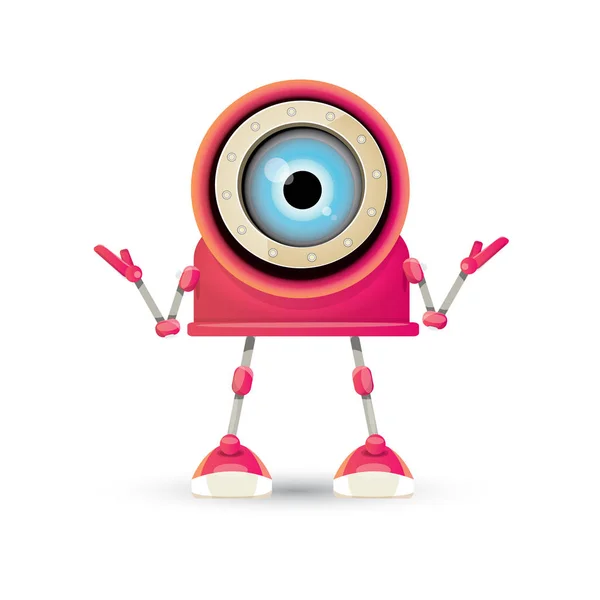 Karakter robot ramah merah muda vektor lucu kartun Terisolasi pada latar belakang putih. Templat desain logo anak robot - Stok Vektor