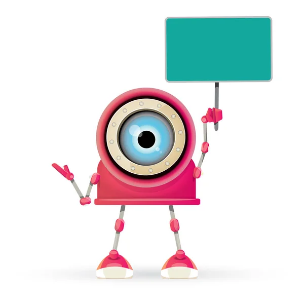Vector divertido de dibujos animados rosa amigable personaje robot Aislado sobre fondo blanco. Plantilla de diseño de logotipo robot infantil — Archivo Imágenes Vectoriales