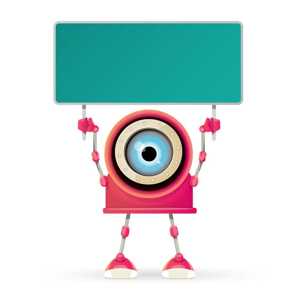 Vector divertido de dibujos animados rosa amigable personaje robot Aislado sobre fondo blanco. Plantilla de diseño de logotipo robot infantil — Vector de stock