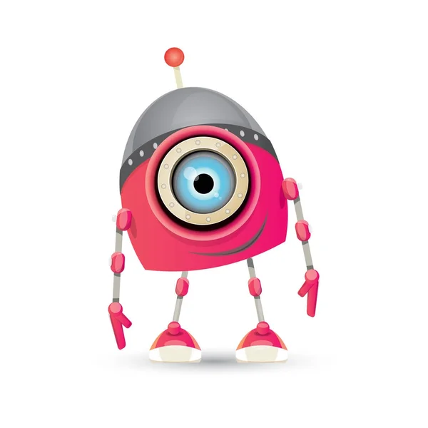 흰색 바탕에 재미 있는 만화 핑크 친절 한 로봇 캐릭터 격리 벡터. 아이 로봇 로고 디자인 서식 파일 — 스톡 벡터