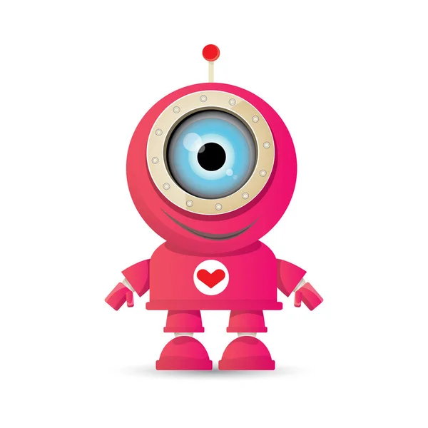 Vector divertido de dibujos animados rosa amigable personaje robot Aislado sobre fondo blanco. Plantilla de diseño de logotipo robot infantil — Vector de stock