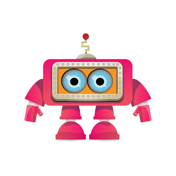 Vector grappige roze vriendelijke robot stripfiguur geïsoleerd op een witte achtergrond. Ontwerpsjabloon voor kinderen robot-logo — Stockvector