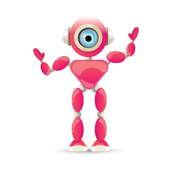 Vector grappige roze vriendelijke robot stripfiguur geïsoleerd op een witte achtergrond. Ontwerpsjabloon voor kinderen robot-logo — Stockvector