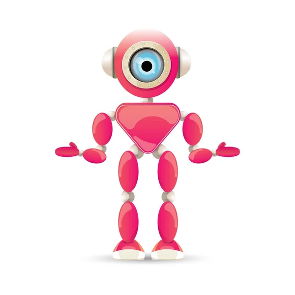 Vector divertido de dibujos animados rosa amigable personaje robot Aislado sobre fondo blanco. Plantilla de diseño de logotipo robot infantil — Vector de stock