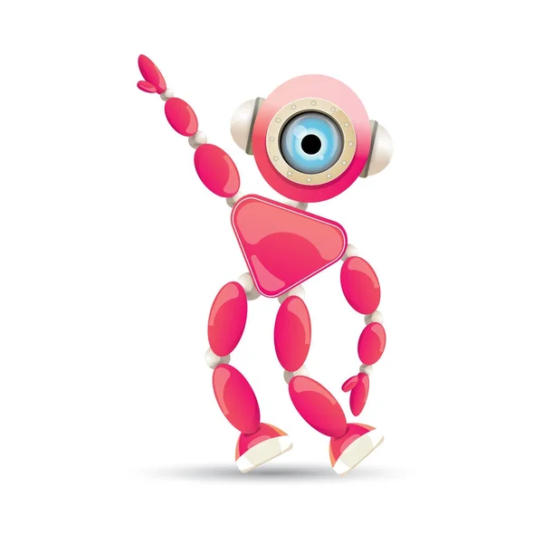 Vector divertido de dibujos animados rosa amigable personaje robot Aislado sobre fondo blanco. Plantilla de diseño de logotipo robot infantil — Vector de stock