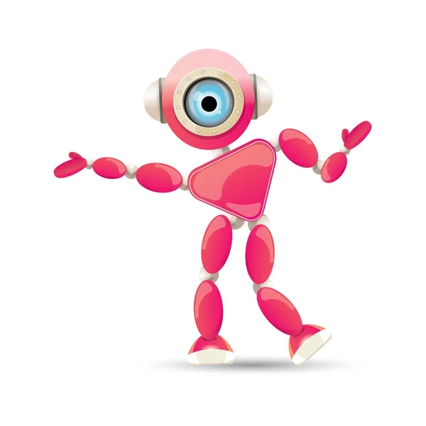 面白い漫画ピンクのフレンドリーなロボット文字分離された白い背景の上をベクトルします。子供ロボット ロゴ デザイン テンプレート — ストックベクタ