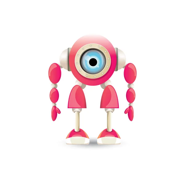 Vector amuzant desen animat roz prietenos robot personaj Izolat pe fundal alb. Copii robot șablon de design logo — Vector de stoc