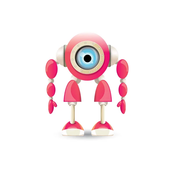 Vetor engraçado desenho animado rosa amigável personagem robô isolado no fundo branco. Modelo de design de logotipo de robô crianças — Vetor de Stock