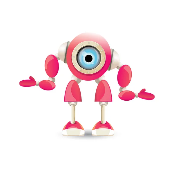 Vector divertido de dibujos animados rosa amigable personaje robot Aislado sobre fondo blanco. Plantilla de diseño de logotipo robot infantil — Archivo Imágenes Vectoriales